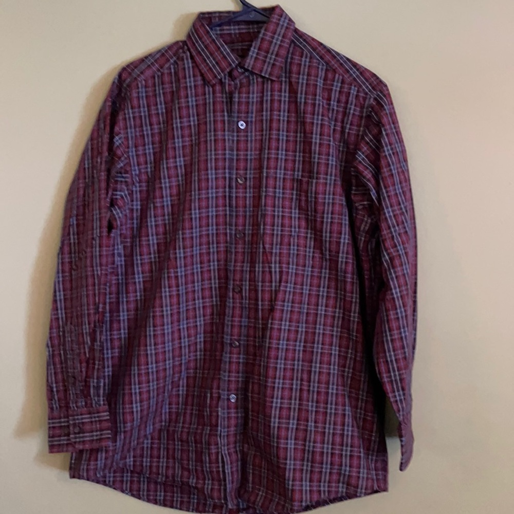 Club Room burgundy plaid shirt size 15 1/2